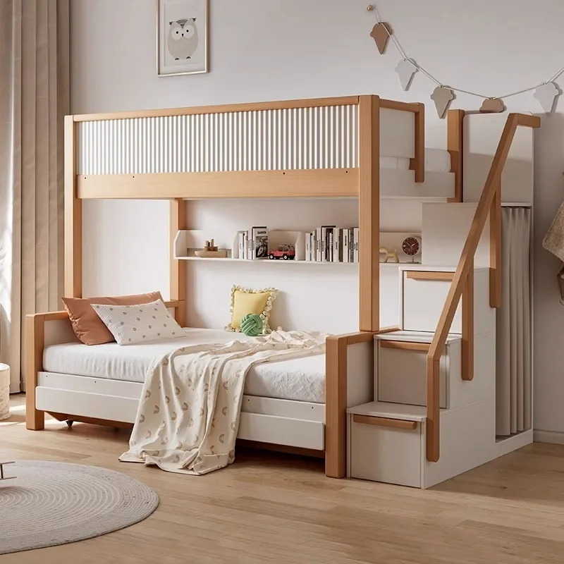 

Bunk Bed Bunk Bed Solid Wood Height-Adjustable Bed Simple Upper and Lower Bunk with Wardrobe