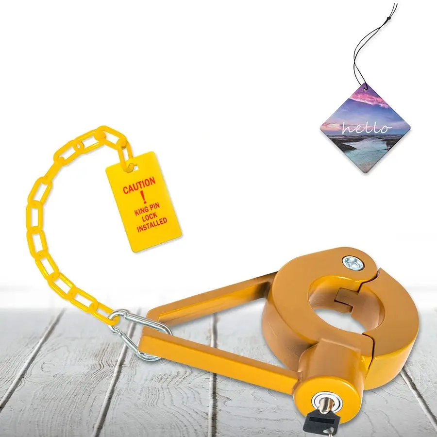 

Замок King Pin Lock из прочной стали для прицепов-фургонов, автодомов и т.д. с яркой предупреждающей табличкой для отпугивания воров.