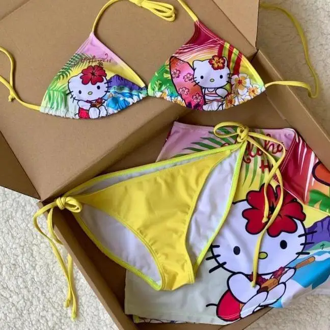 

Купальник Hello Kitty: креативный мультяшный дизайн, милый купальный костюм для девочек, новинка для вечеринок у бассейна, кавайный, хит продаж, праздничный подарок, аниме, милый, Sanrio