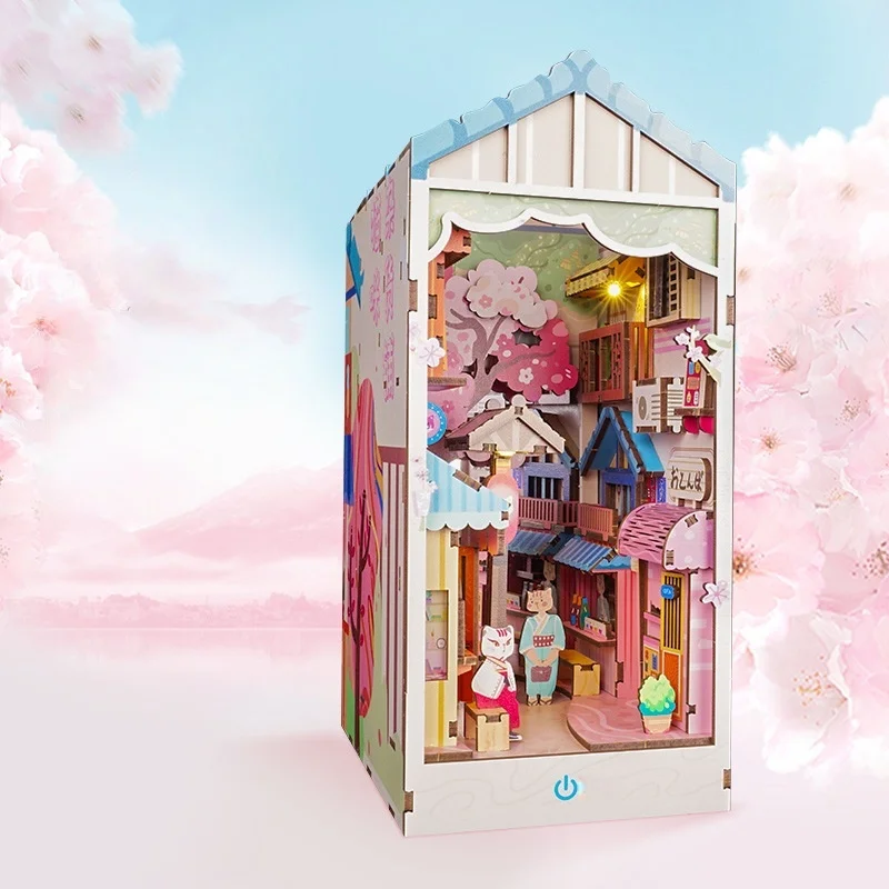 OUZEY Kawaii Cat Book Nook DIY، بقالة صغيرة ذات طابع وردي، هدية بيت الدمى اللطيفة للفتيات المراهقات #1