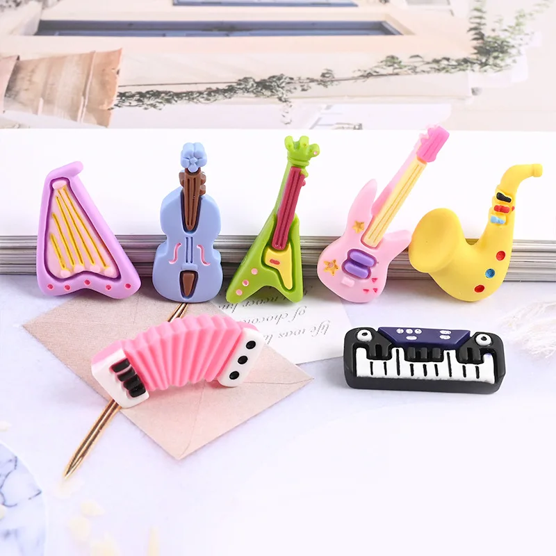 10pcs Cartoon Kawaii Resin Mini Musical Instrument Scrapbooking Supplies Craft Cabochon Flatback Charm Miniature Accessories DIY