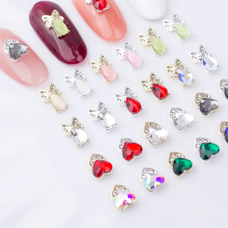 10 ชิ้น 3D Cat Eye Nail Art อุปกรณ์เสริมหัวใจมะระตกแต่งเล็บแบนด้านล่างไม่สม่ําเสมอเล็บเจาะอุปกรณ์เสริม