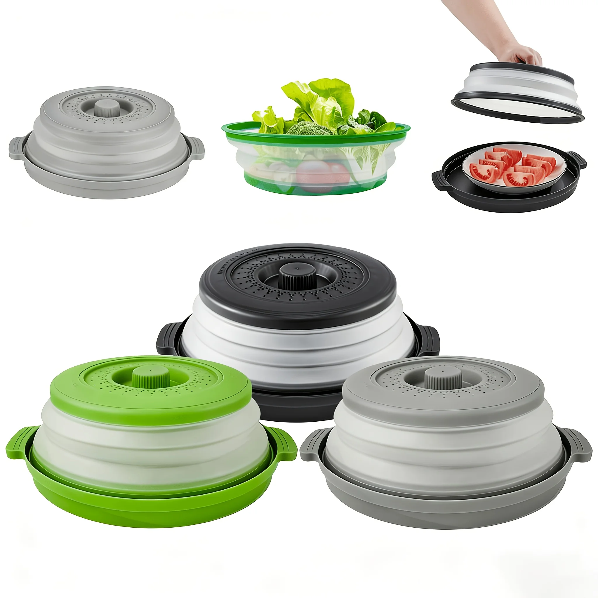Collapsible Microwave Splatter Cover Multi-Functional Foldab