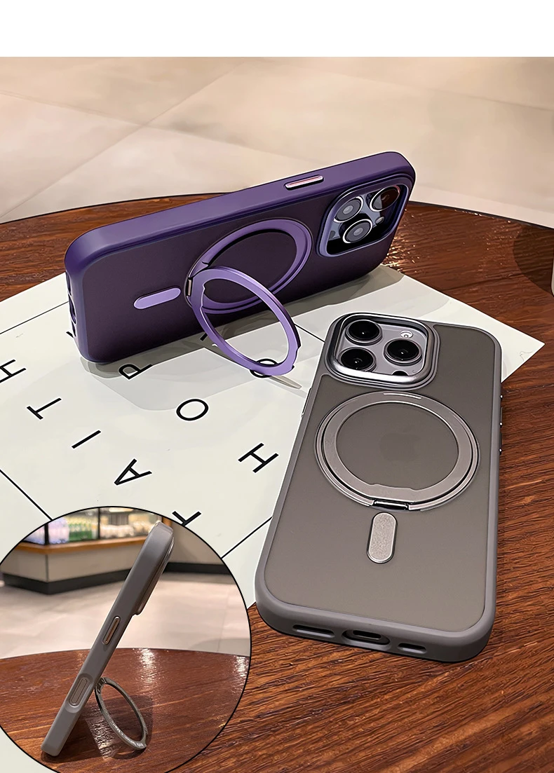 حافظة لهاتف Magsafe لهاتف آيفون 16 15 14 Pro Max Plus 13 12 11 حافظة حامل دوران مغناطيسي شحن لاسلكي غطاء صلب مقاوم للصدمات