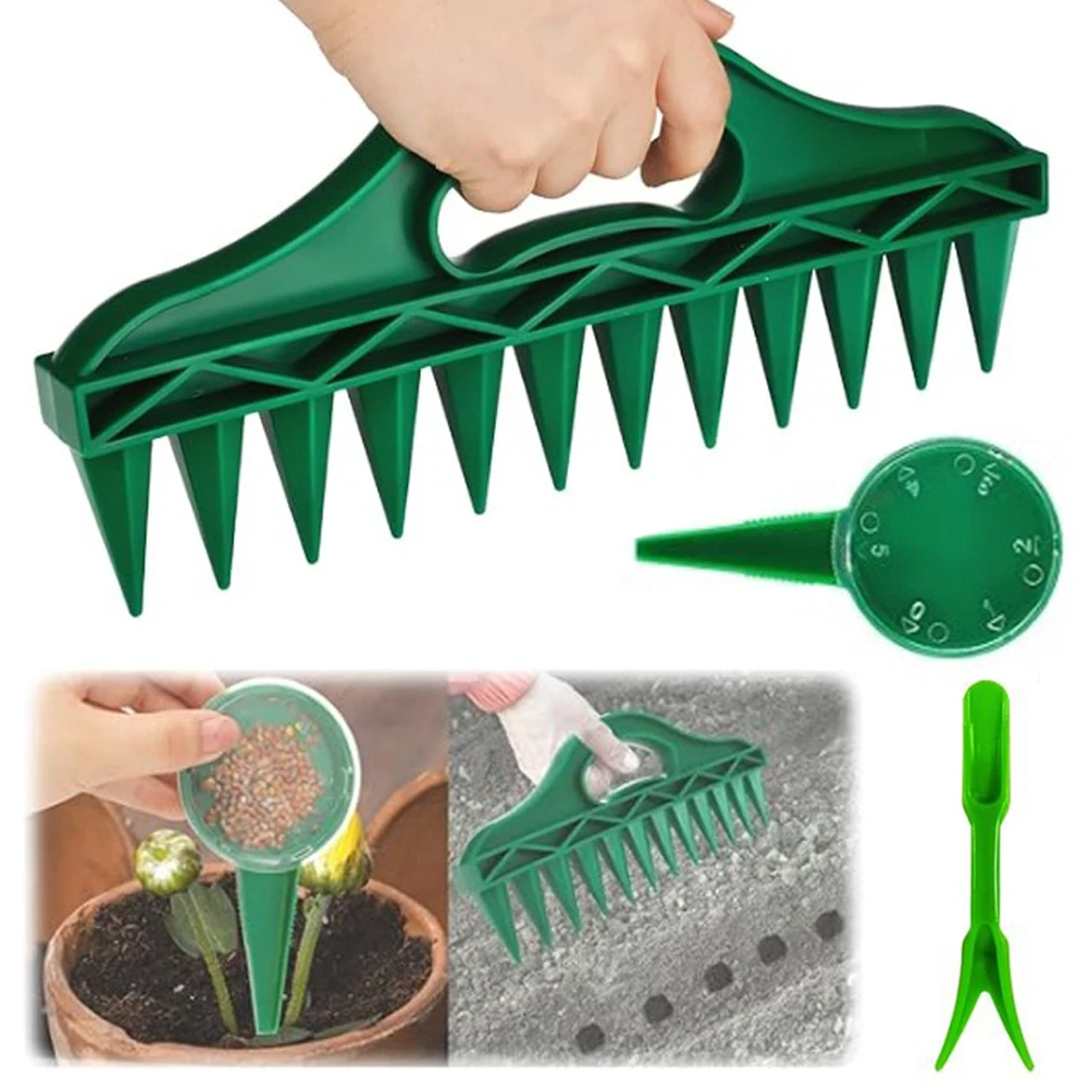 3Pcs/Set Sowing Seeds Dispenser 12 Holes Seedlings Dibber Widger Adjustable Multifunctional Seed Spacer Tool Gardening Tool