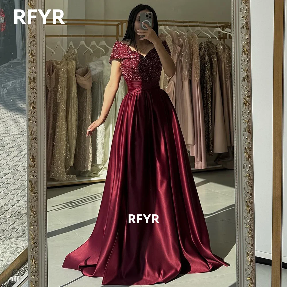 RFYR Beading Evening Dress A Line Prom Dress Off Shoulder Party Dress High Waist Celebrity Dress رسمية Customized 3