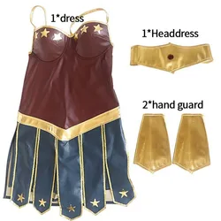 Wonders Women Dianna Prince Cosplay Costume Adult Dress Headdress Handguard Full Set Dianna Role Play Suit Halloween Party