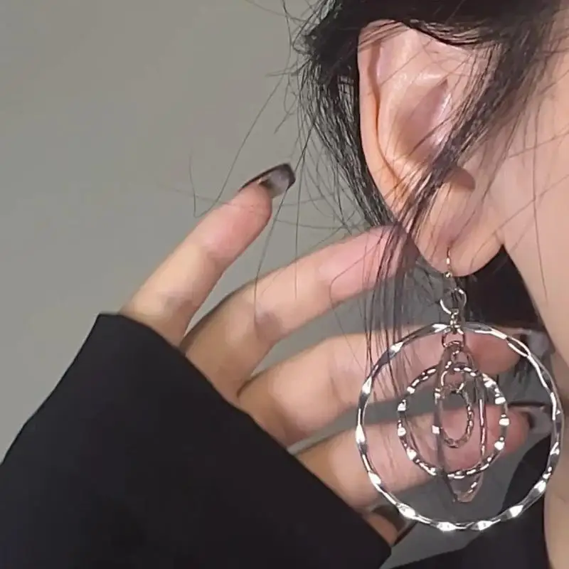 2026 New Multi-layer Textured Circle Drop Earrings - Elegant Cool Vintage Style Women's Ear Studs With Exaggerated Unique Desig