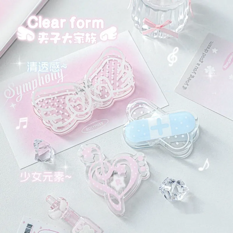 Acrylic Clips Cute Music Series Transparent Paper Clips For Journal Planner Document File Office School Supplies