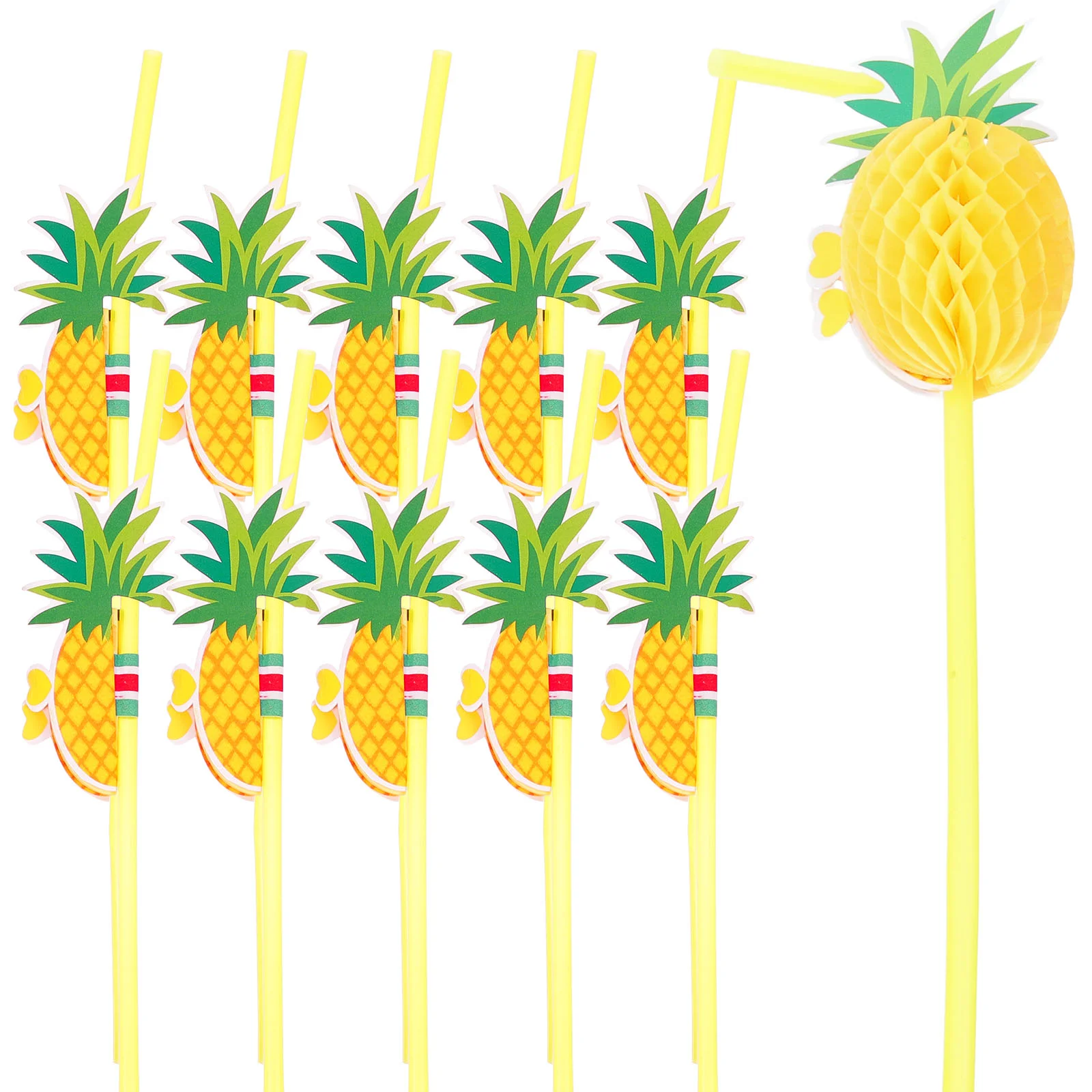 50 Pcs Beach Party Draws Pineapple Straws Bendable Disposable For Kids Tropical