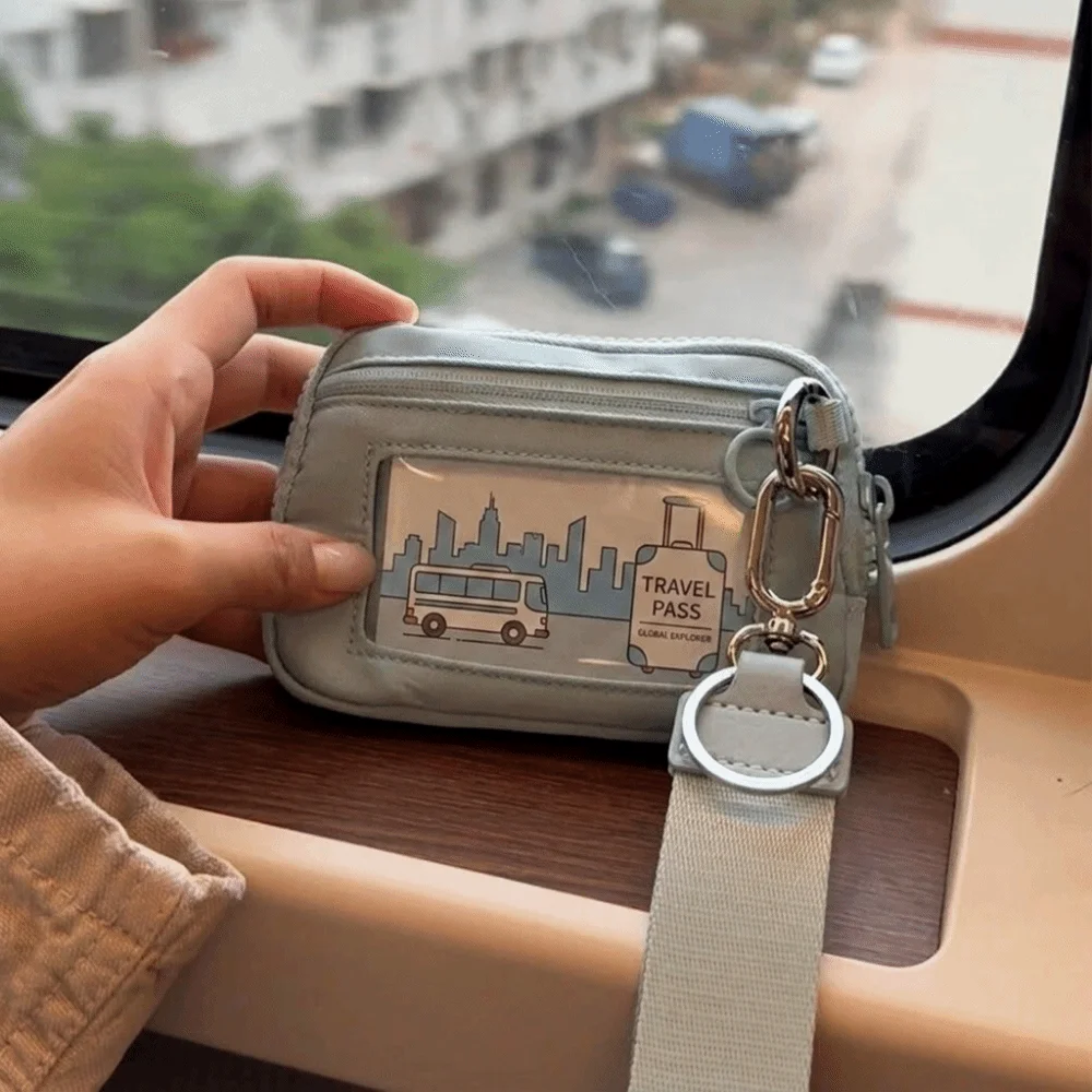 Clutch Portable Zipper Closure Wrist Bag Clear Window Multi Pockets Keychain Coin Purse Small Size Nylon Wallet Commute
