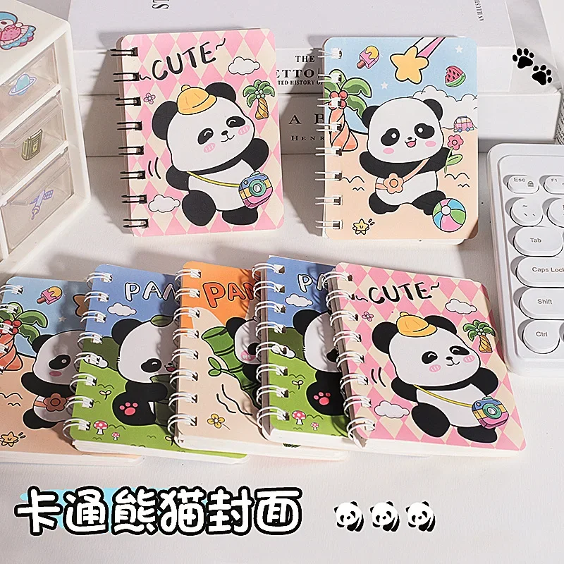 4Pcs Wholesale Creative Cartoon Cute Panda Coil Book A7 Rollover Mini Student Reward Pocket Book Stationery