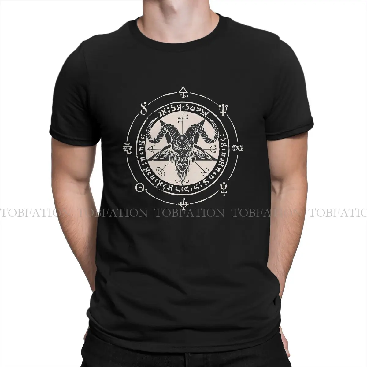 Satanic Baphomet Goat Crewneck TShirts Sigil Baphomet Pentagram Print Homme T Shirt New Trend Clothing