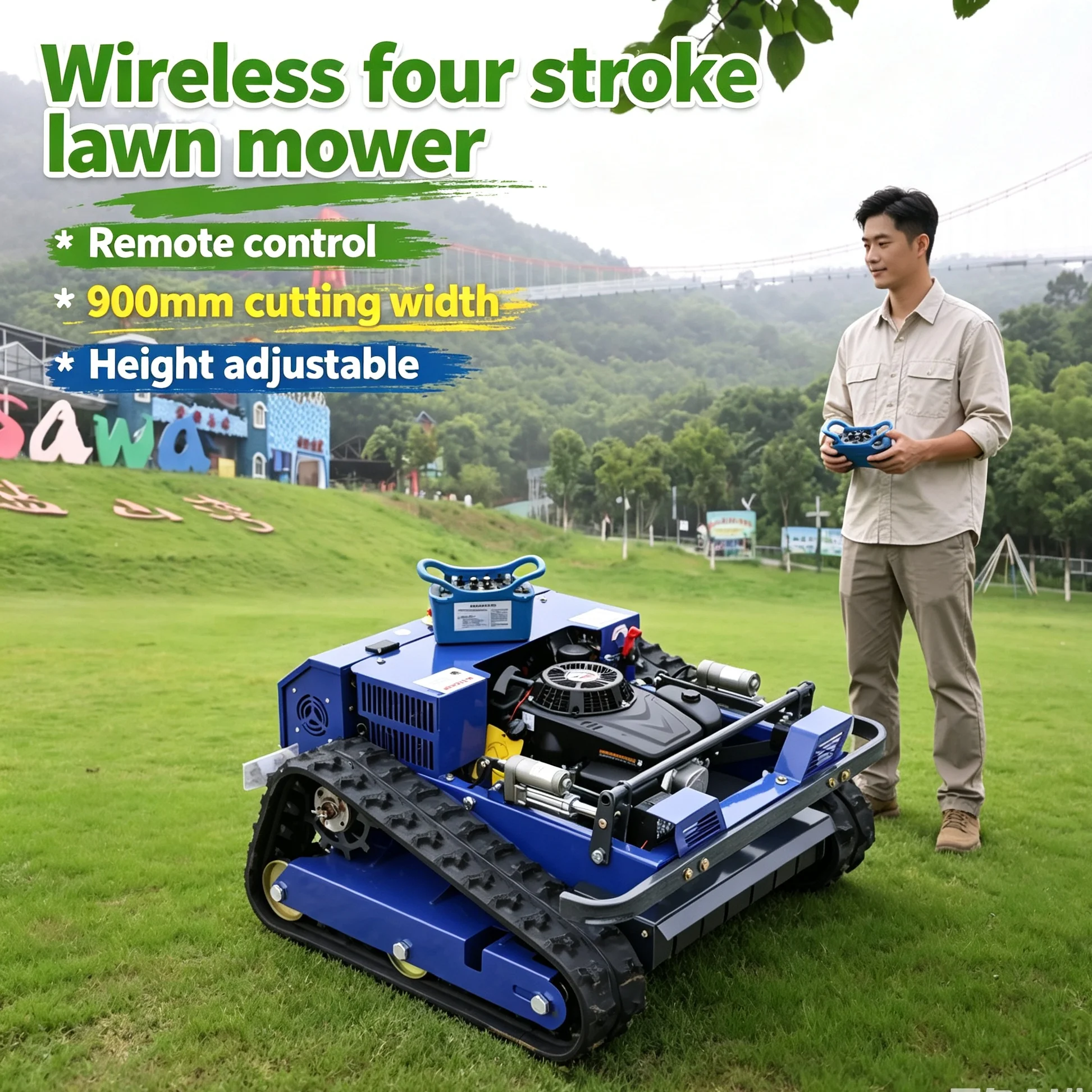 Customized wireless 4-stroke lawn mower with CE certificate, anti-slip crawler track ensures stable 550mm cutting effect