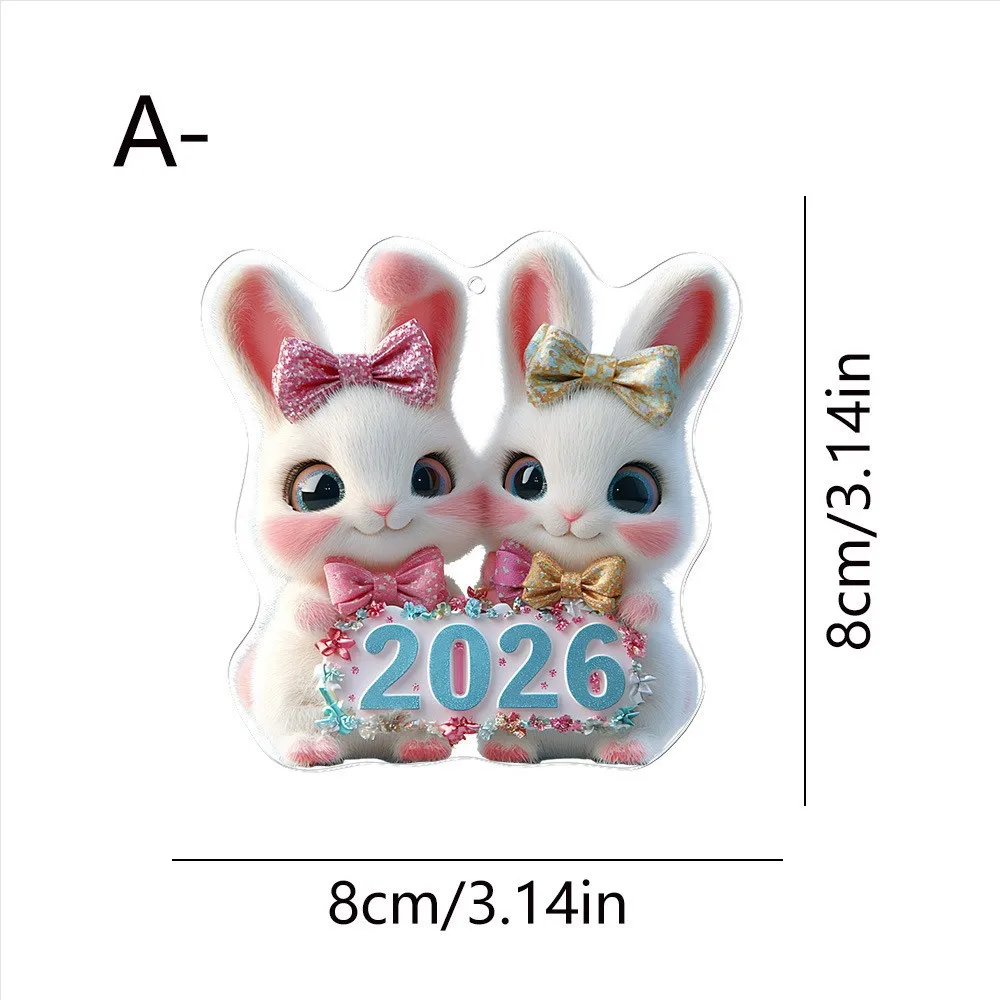 الكرتون لطيف 2026 سنة مزدوجة الأرانب 2D شقة الاكريليك قلادة سيارة مرآة الرؤية الخلفية الديكور حقيبة قلادة هدية عيد الحب