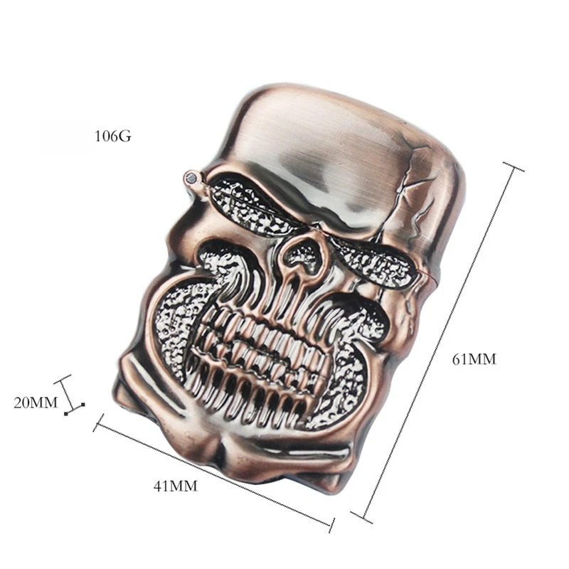 Heavy Armored Skull Relief Retro Kerosene Lighter Metal Grinding Wheel Windproof Lighter Cigarette Accessories Men's Small Gift