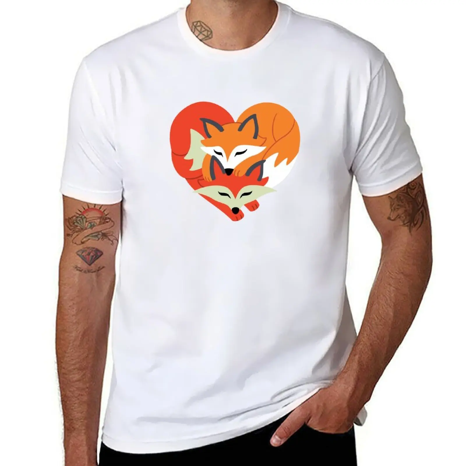 

Cute Fox Love Heart Silhouette T-Shirt funny t shirts cotton t shirt custom print T-Shirt