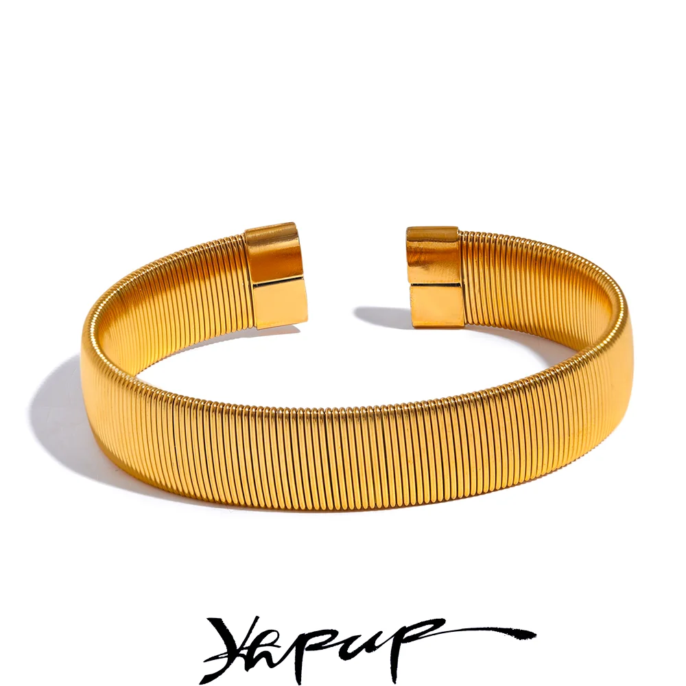 Yhpup กว้าง 13 มม.กันน้ําสแตนเลสโลหะเปิดกําไลข้อมือผู้หญิงเครื่องประดับ Bijoux Gala ของขวัญ