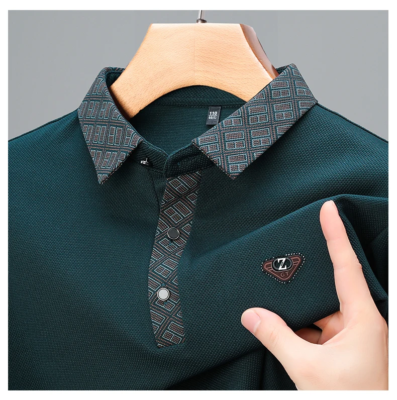 Neues Herbst-Herren-Luxusmarken-Poloshirt mit Stickerei und Druck, Langarm, Modisches Business-Casual-T-Shirt mit Kragen für Herren – Detail 4