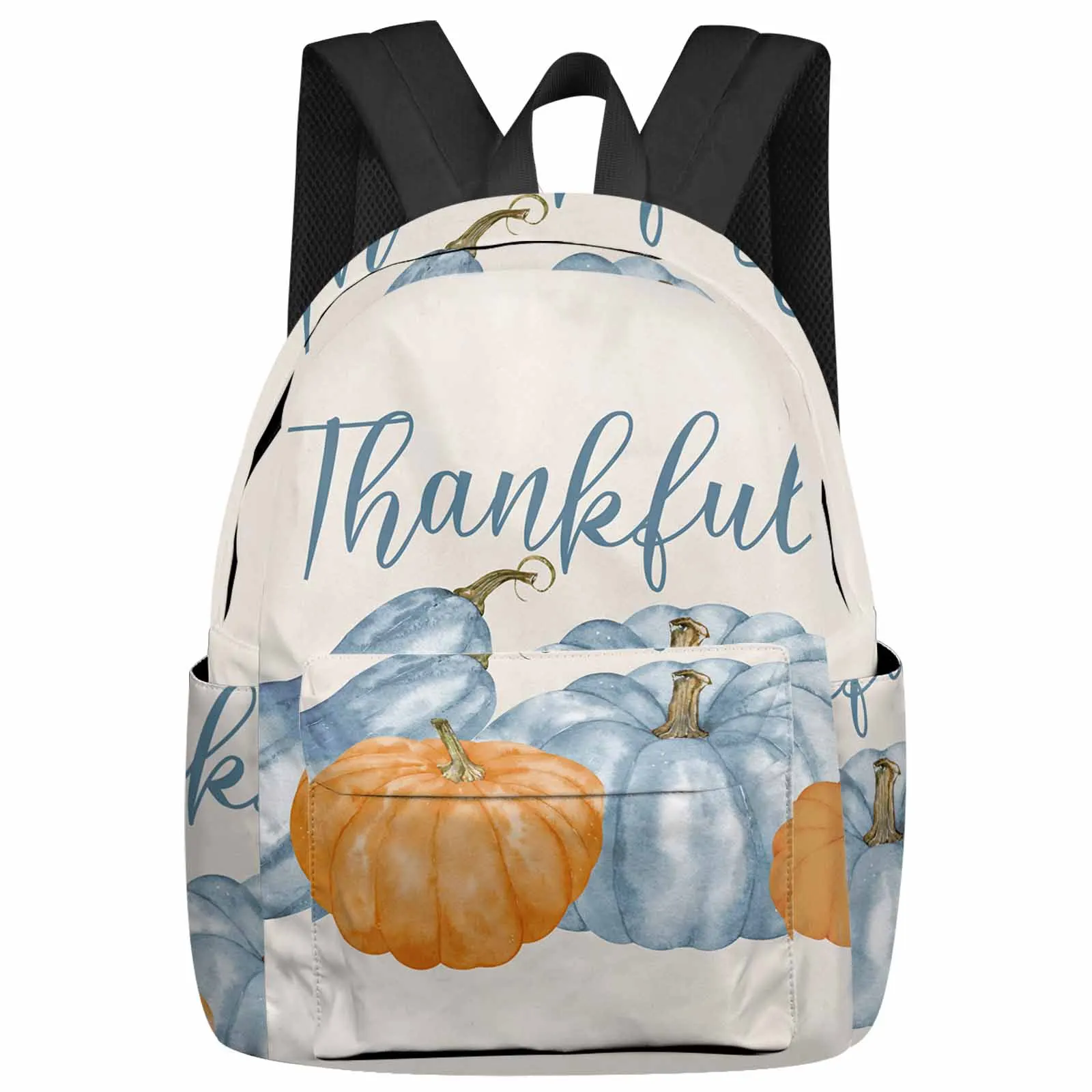 

Autumn Thanksgiving Blue Pumpkin Large Capacity Backpack Men Laptop Bags High School Teen College Girl Student Mochila