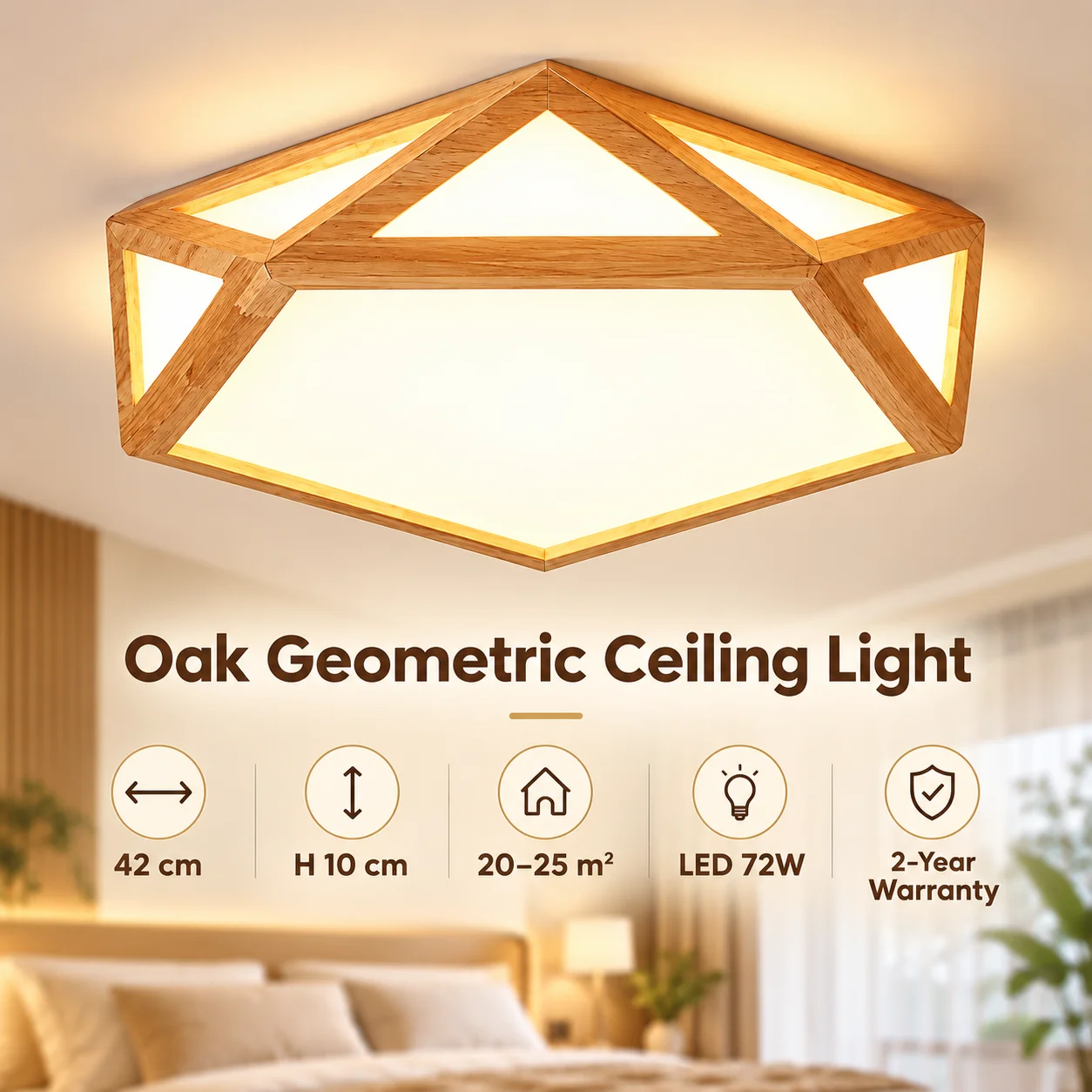 Geometric Hexagon & Round Wood LED Ceiling Light, Flush Mount Lamp with 3 Color Temperatures for Living Room Bedroom Home Decor