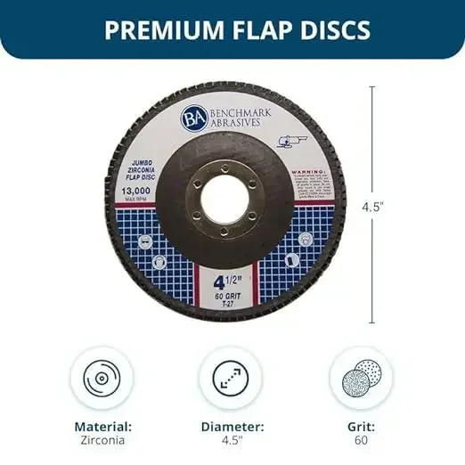 Abrasives 4.5" x 7/8" Premium High Density Jumbo Zirconia Type 27 Flap Discs 4 1/2 for Angle Grinder, Sanding Discs, Finishing -