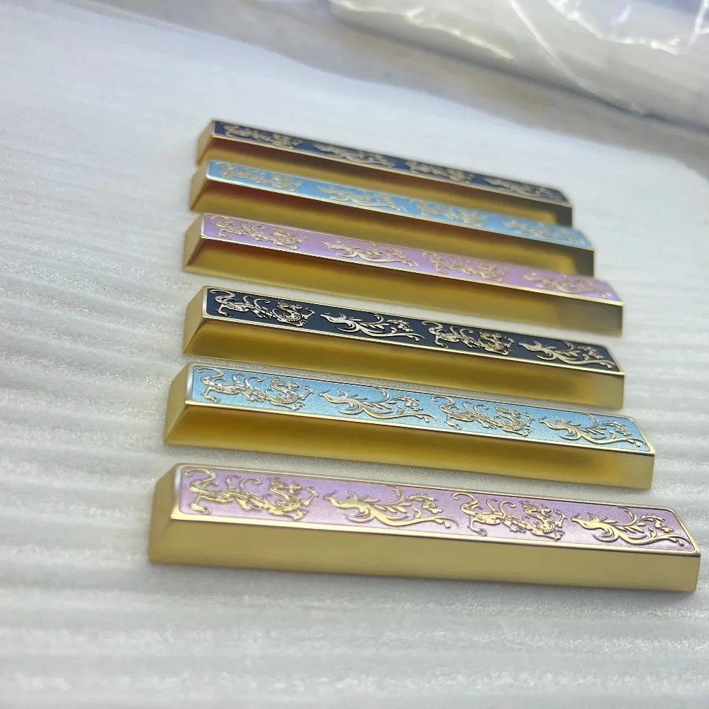 Dragon and Phoenix Metal Keycaps Engraving 6.25U/7U Cherry Profile Matte Keycaps Single Custom Space Key Caps for MX Keyboards