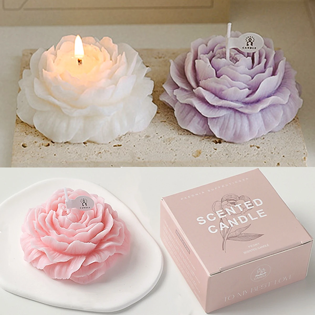 Vela Aromática con Forma de Flor de Peonía 3D, Decoración para San Valentín y Bodas, Caja de Regalo, Recuerdo con Aroma Floral