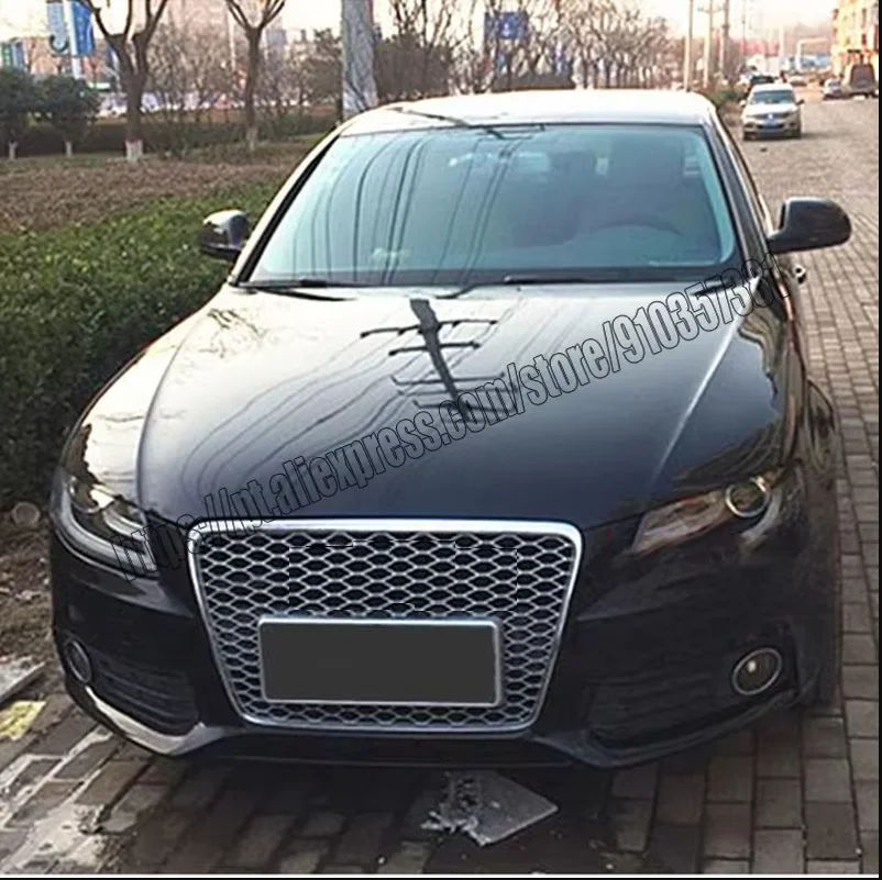 FOR AUDI A4/S4 B8 8T 2009 09 2010 10 2011 11 2012 12 FRONT MESH RS4 STYLE BUMPER HOOD HEX GRILLE Silver