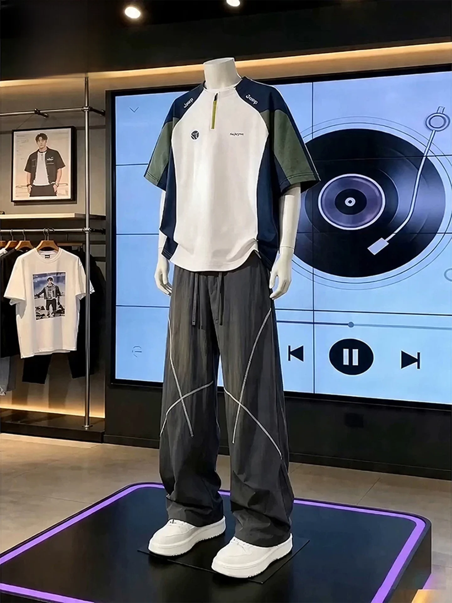 men's-sportswear-short-sleeve-t-shirt-badminton-running-outdoor-summer-set-polyester-fiber-long-pants-youth-casual-sport