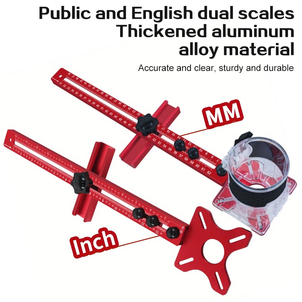 4 en 1 Router Fresado Groove Bracket-Gabinete Hardware Jig Aluminio Router Círculo Corte Jig Punch-Router Fresado Groove Bracket