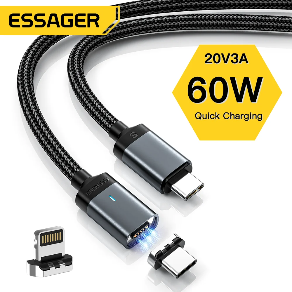 Essager 60W Magnetic Charger Cable  USB C To Type C Cable 3A PD Fast Charging For IPhone 14 13 Samsung Laptop Charger Wire Cord