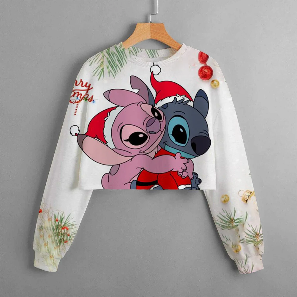 Casual New christmas Disney Children\'s Clothing Print Girls Short Hoodie Sweater Stitch Comfortable and Cute Top