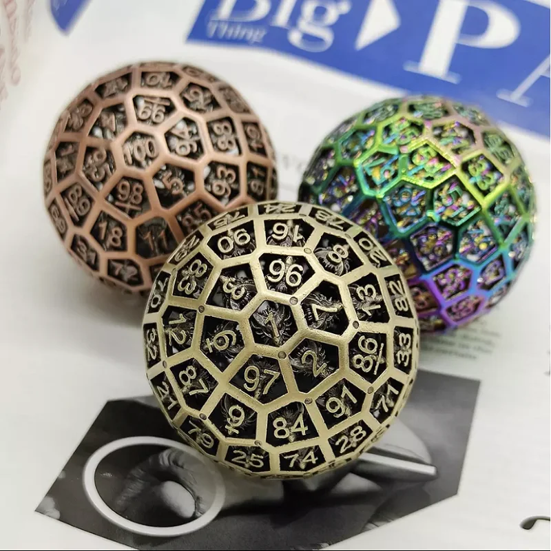 A variety of D100 face solid hollow metal digital dice color dragon and underground city running team board game fitness ball