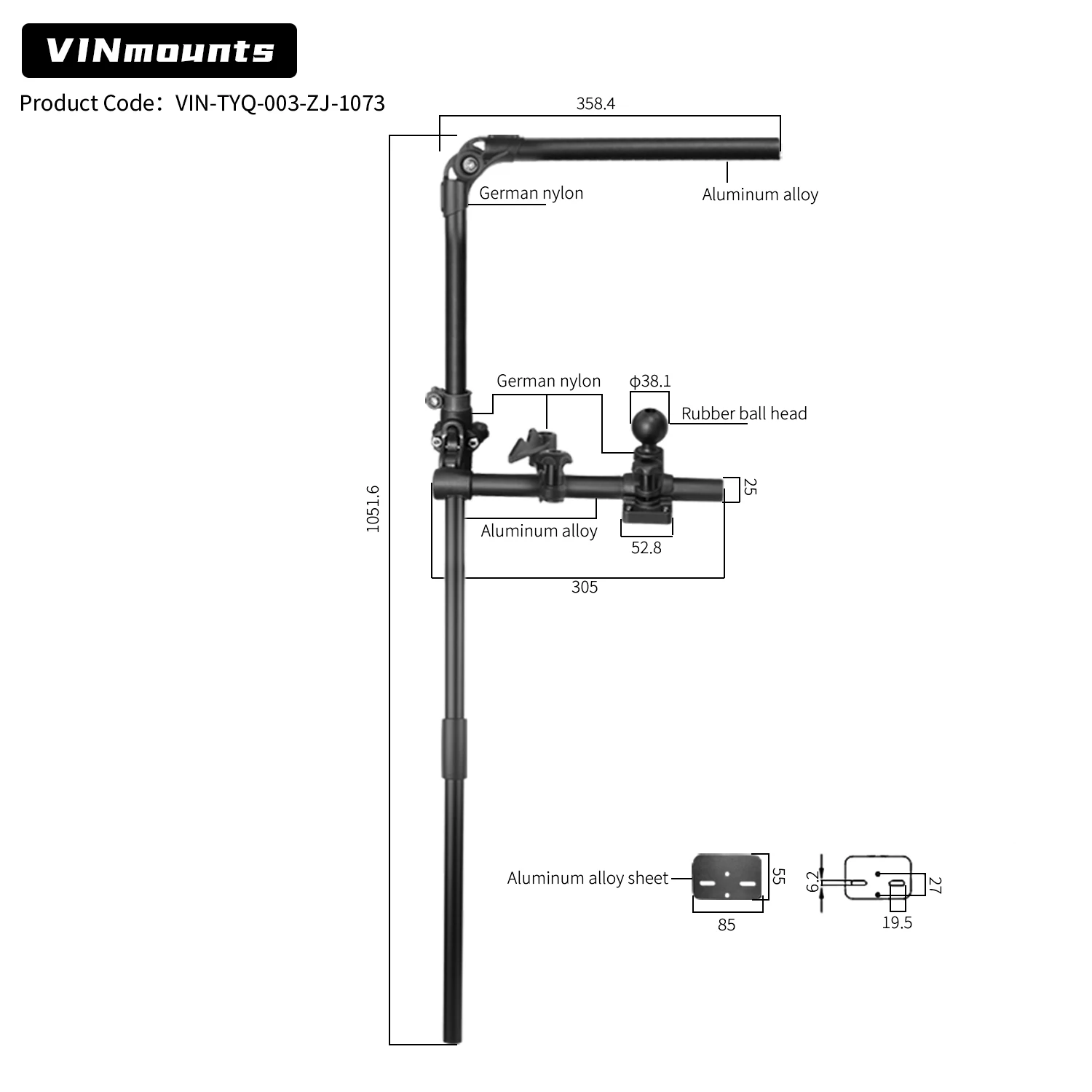 VINmountsLivescope Fish Finder Rod Mount for Kayaks/Boats Universal 360° Adjustable Rotating Mount, Compatible with Garmin/Lowra