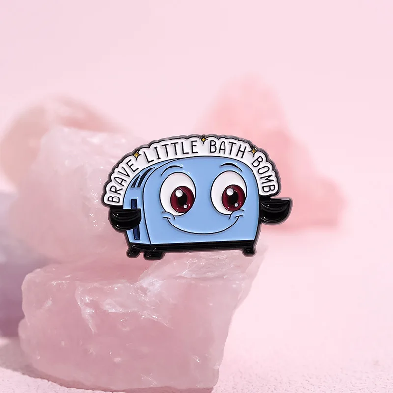 Creative Funny Blue Color Bread Machine Badge Brooch Pins Cartoon I Will Devour Your Soul Enamel Lapel Pin Accessory On Backpack