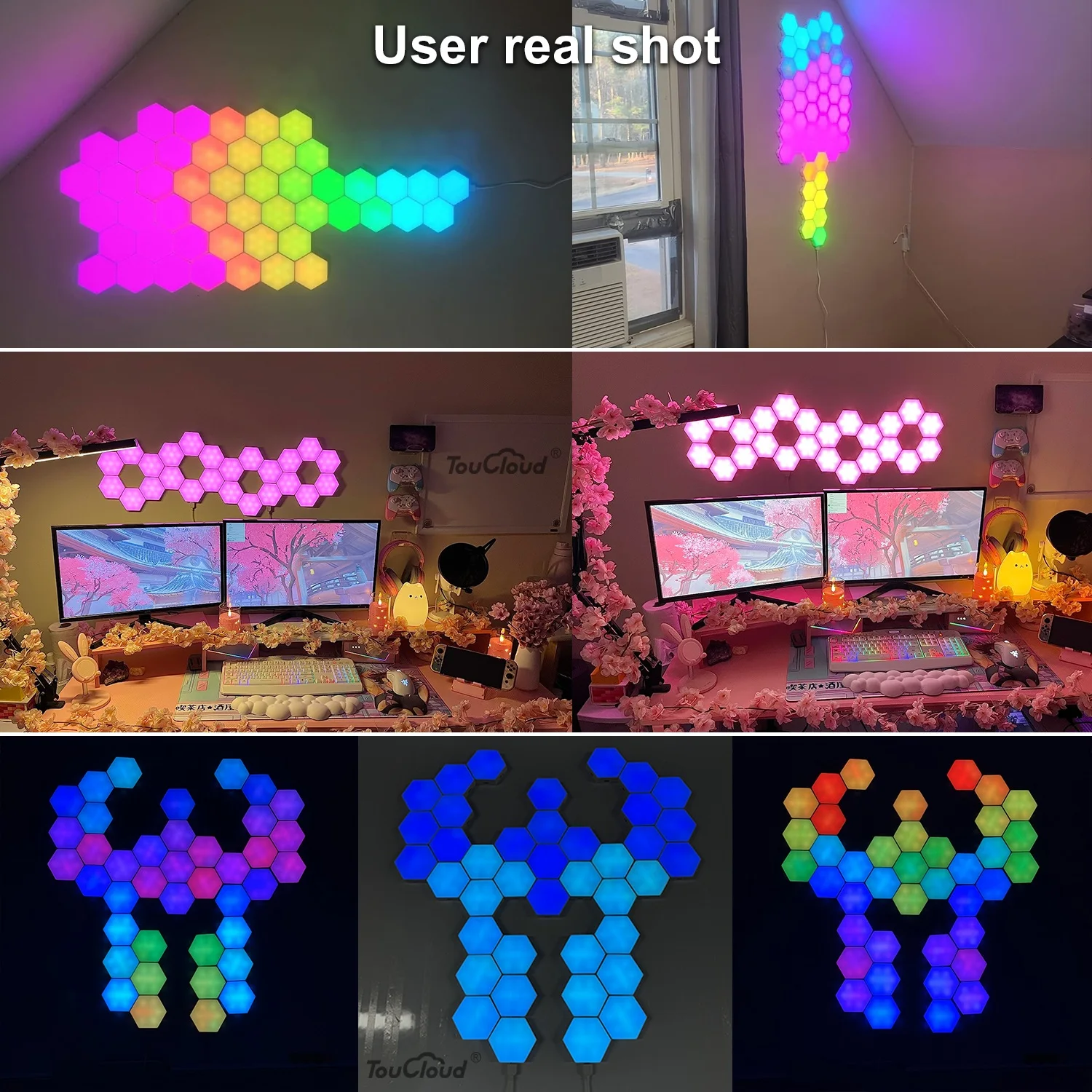 FIVEMI Smart LED Hexagon Light Panels RGB Modular Wall Lights with APP Remote Control Music Sync DIY Shape Hex Lights USB Powered Gaming Bedroom TV Backdrop Decor view 7