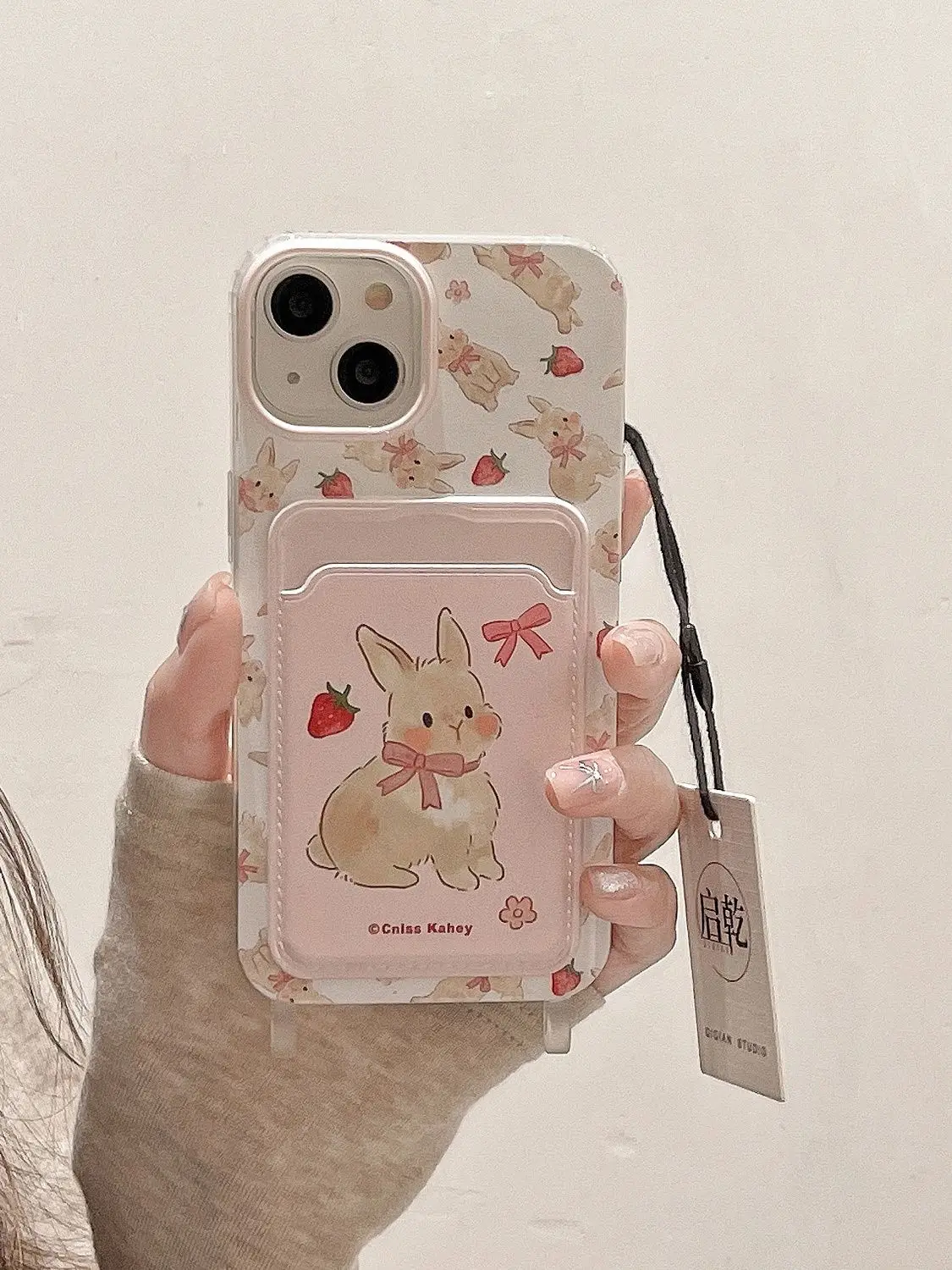 Strawberry Rabbit Phone Case For iPhone 14 Pro Max 15 11 12 13 XR 8 7 Plus X XS SE 2020 2022 Soft Silicone Cover