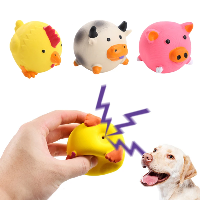 Pet Dog Vocal Toy Durable Dog Chew Toys Pigs Cows Chickens Tough Squeaky Dog Grinding Teeth Toys Pet Latex To Clean Teeth Toys