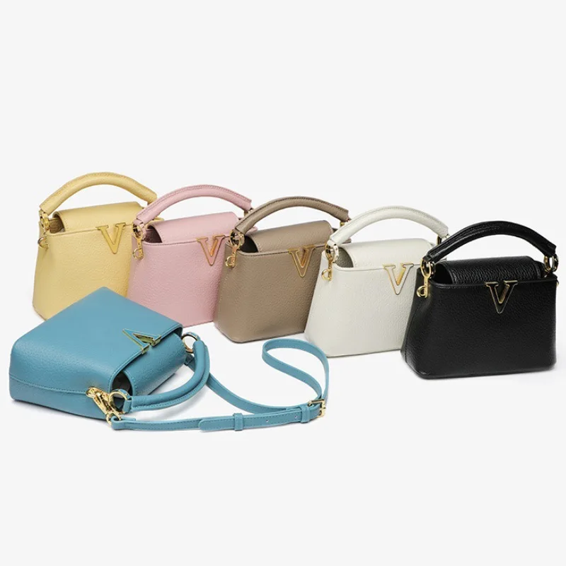 Trendy 2025 new simple V-shaped portable women's bag fashionable versatile single shoulder messenger leather bag big name