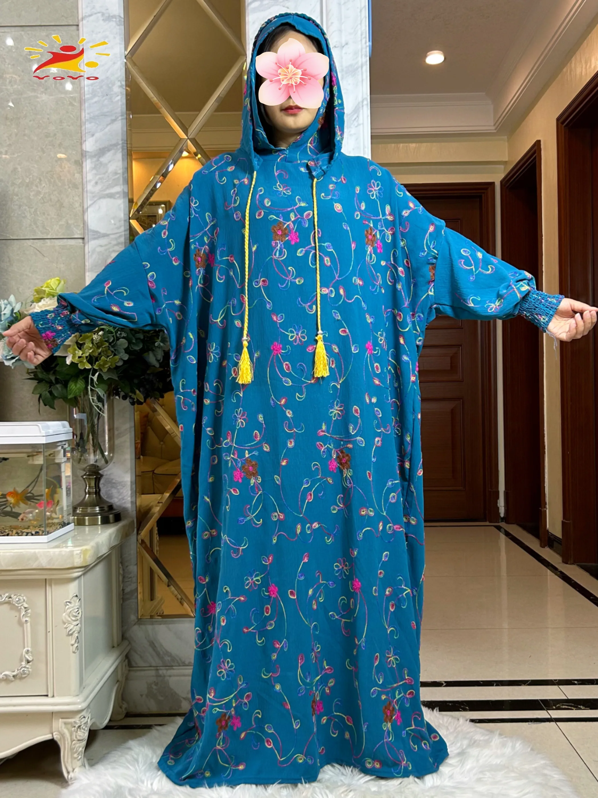 2025 New Ramadan 100% Cotton Abaya Embroidered Prayer Garment Clothing Dubai Islamic Maxi Arab Robe Muslim Women Dresses