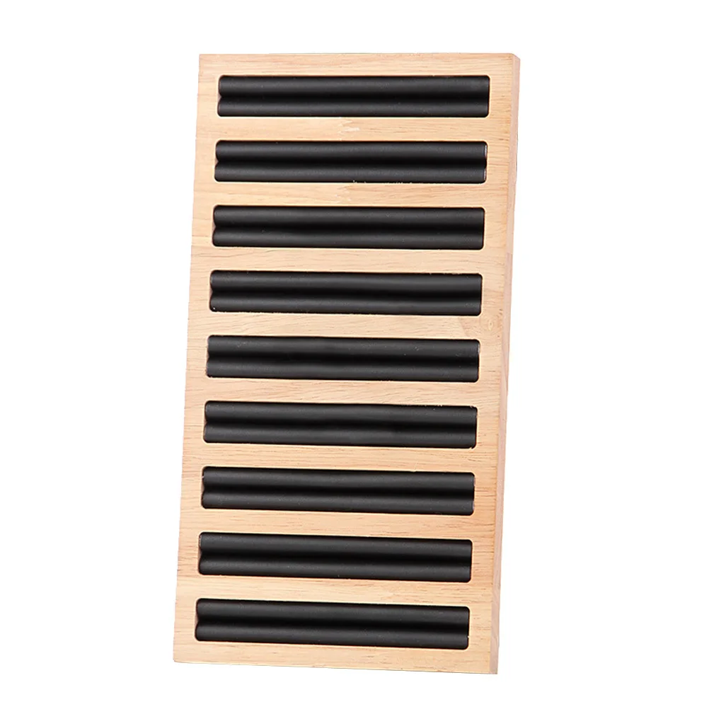 Bamboo Wood Ring Showcase Display Black Rectangular Plate Jewelry Holder Fit Different Ring Sizes Stylish Modern Design