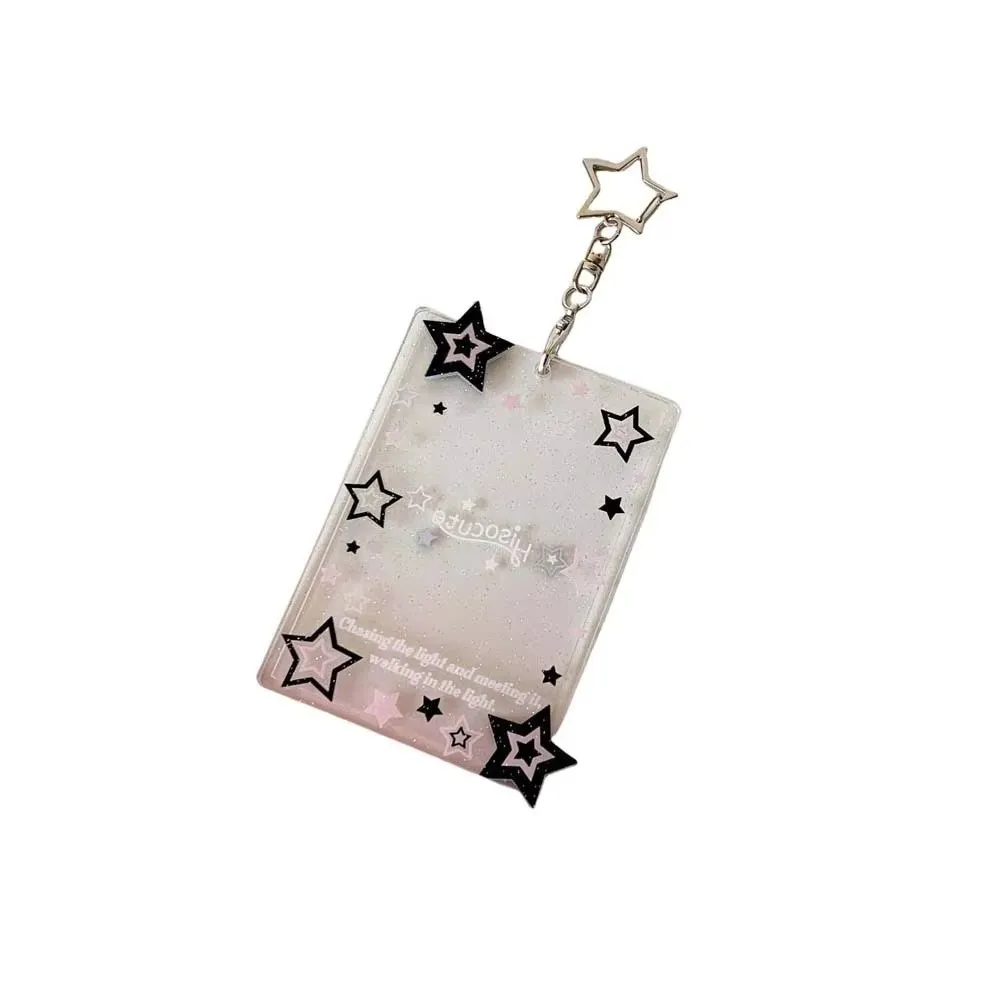 Transparent Card Holder Keychain Attached  Photo Compatible Star Card Cover Star Design Card Pendant Student ID Use