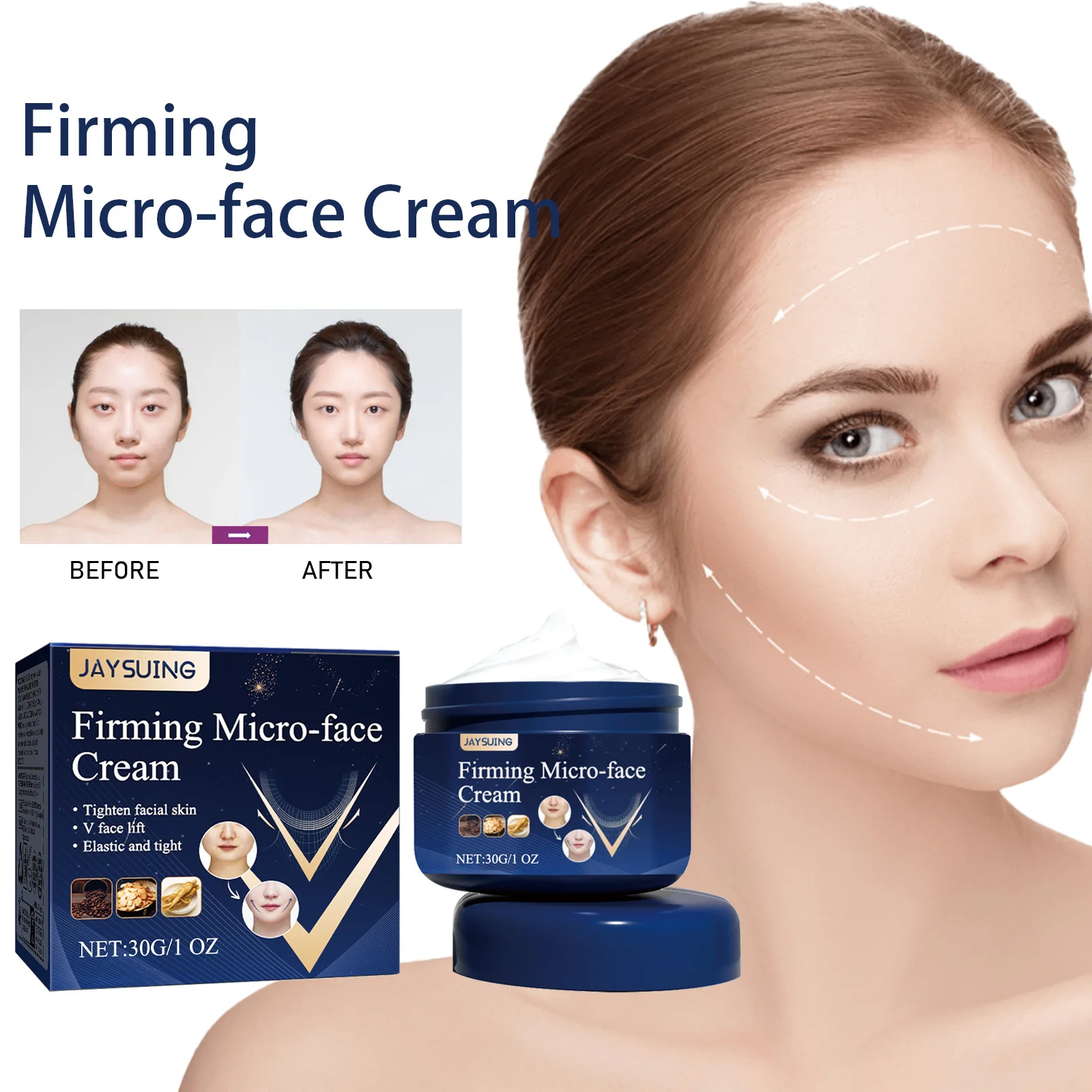 V-Shape Firming Cream Removal Double Chin กระชับ Mandibular Line Slimming Masseter Face กล้ามเนื้อ FAT Burning Anti-Aging ครีม