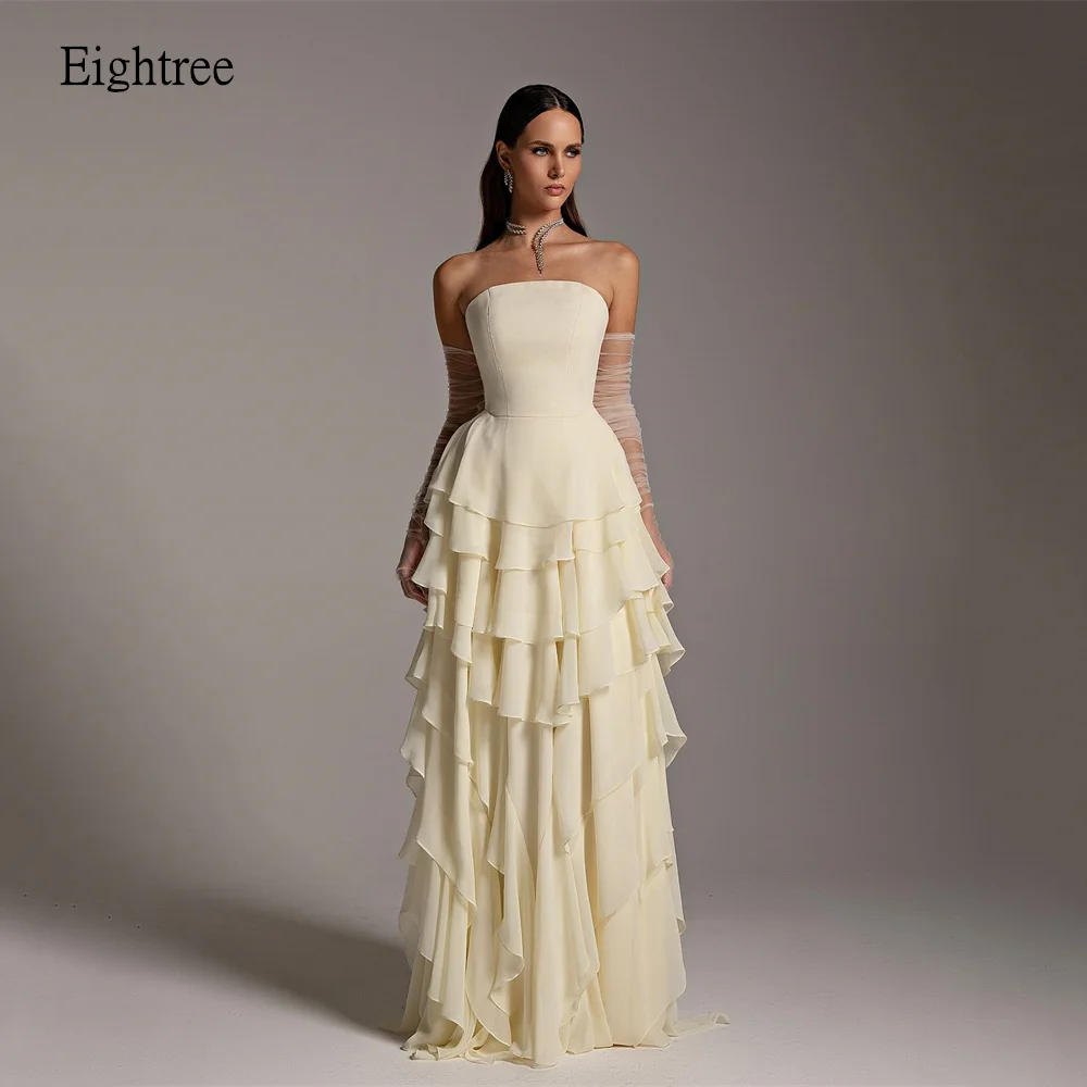 

Eightree Ball Prom Gowns Strapless Formal Party Gown Floor Length Chiffon Evening Dress vestidos de fiesta