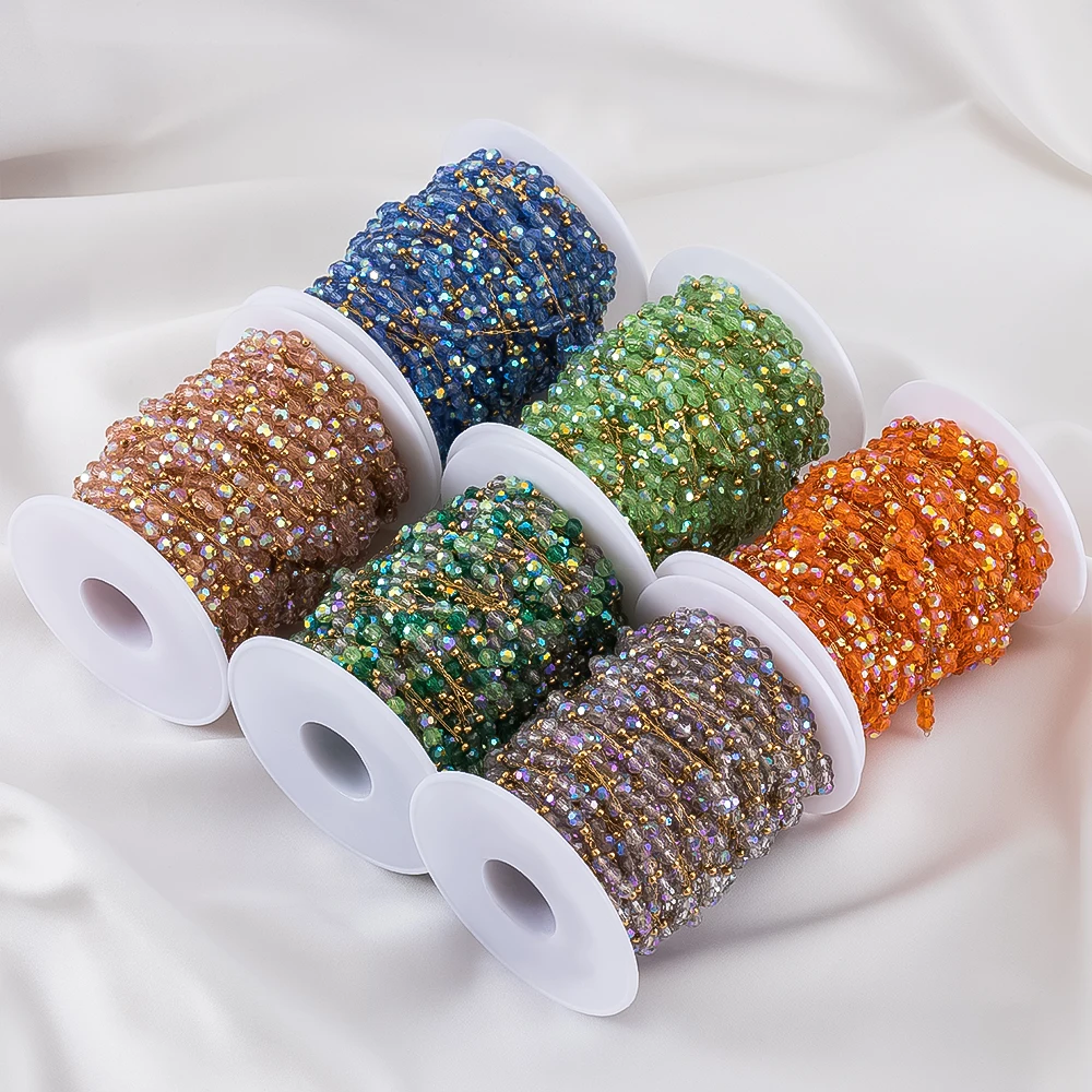 

1meter Colorful Stainless Steel Beaded Chain Faceted Crystal Bead Chains for Diy Jewelry Making Supplies Necklace Wholesale