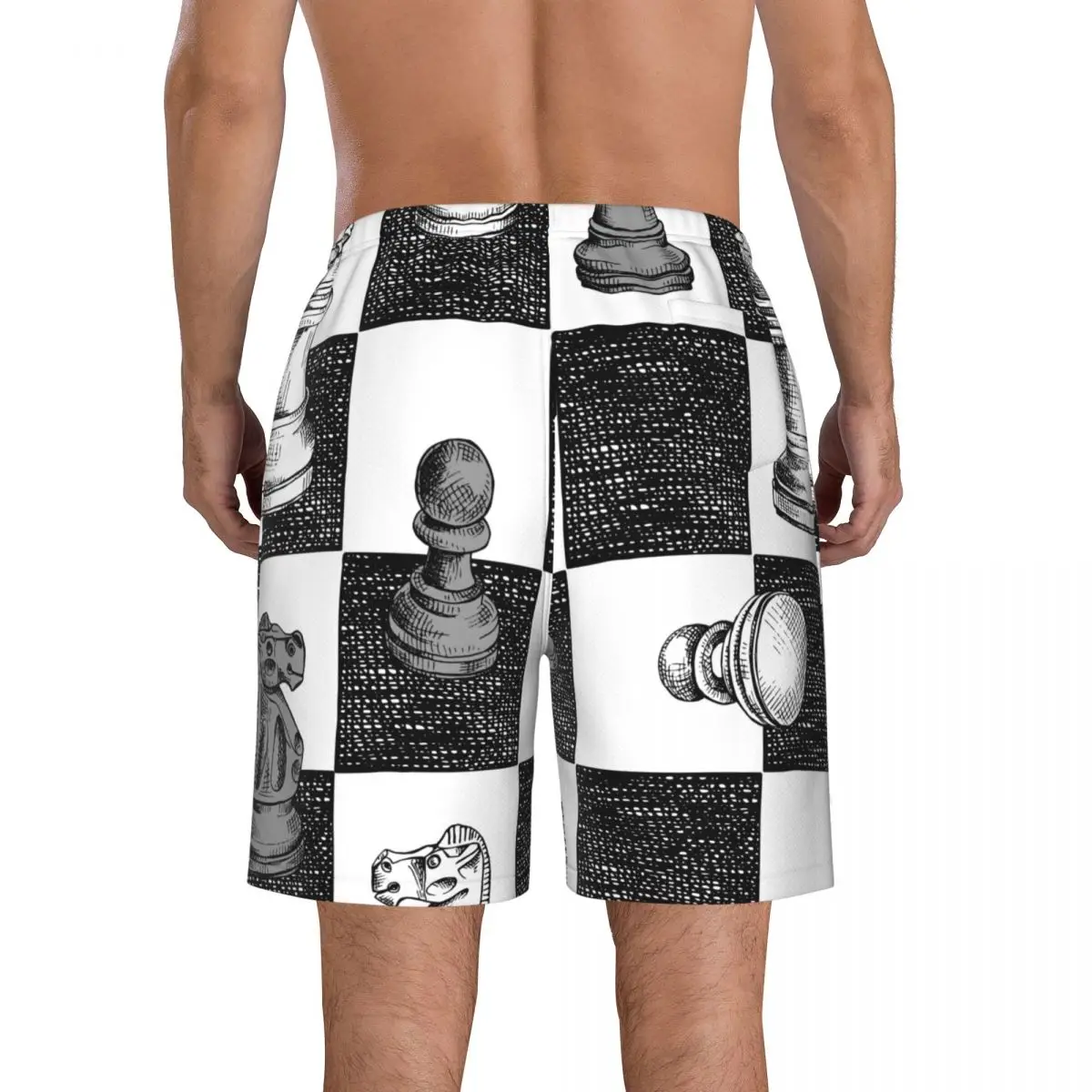 Men's Swim Shorts Summer Swimming Trunks Beach Surf Board Male Clothing Pants Chess Figures