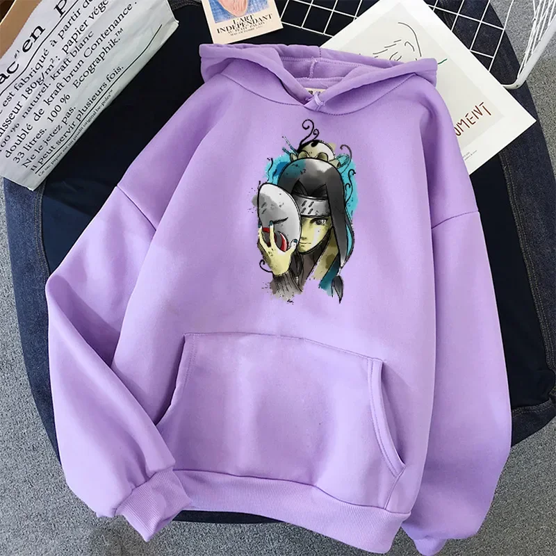 Anime Mask man Oversize Cartoon Print Hoodie Women's Casual Solid Color Hooded  Long Sleeve Pullover Sweatshirt 