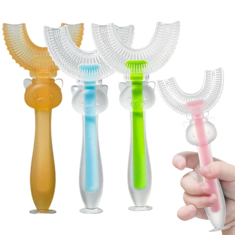 

Girls Boys 360 U Shaped Toothbrush Children Soft Training Teeth Brush Kids Manual Food Grade Piggy Cleaning Toothbrush 2-12 Year