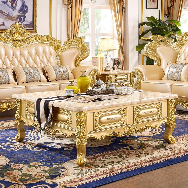

for Newest European Luxury Square Coffee Table With TV Cabinet American French Golden Marble Solid Wood Side Table for
